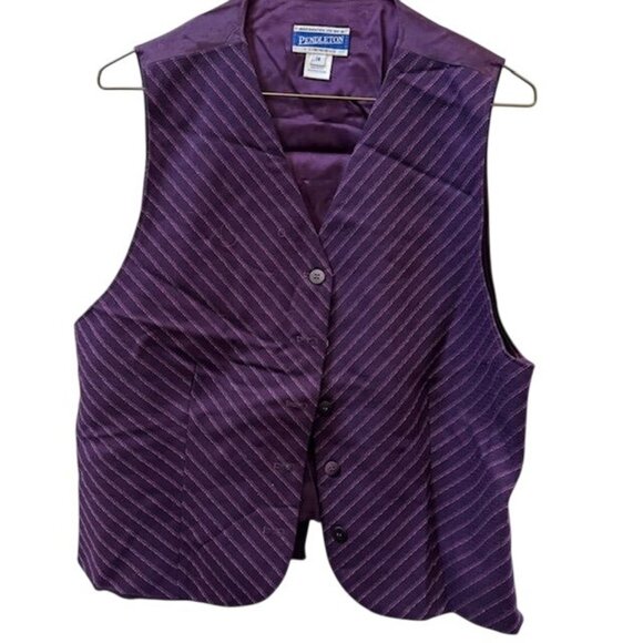 Pendleton Purple Wool & Acetate Womens Striped Vest Size 14 With Button Front & - Picture 1 of 7